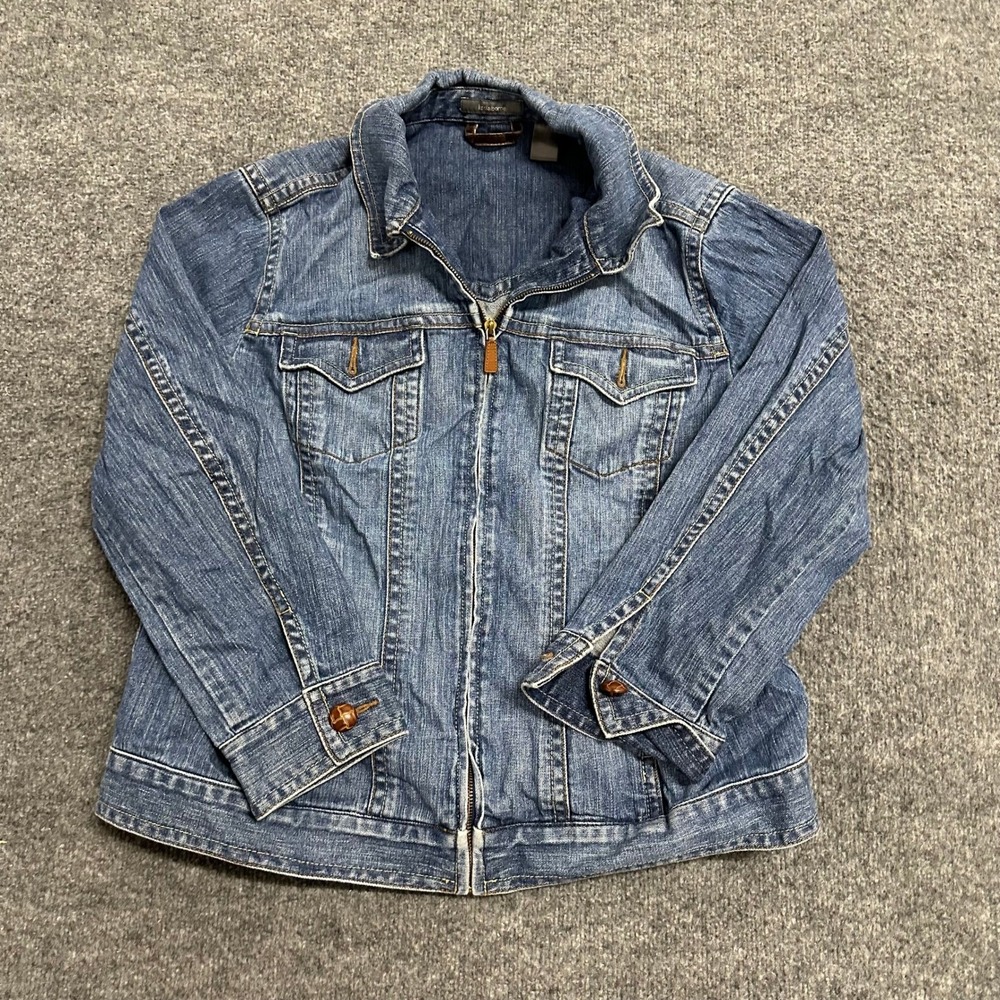 Liz Claiborne Denim Jacket Womens Size 1X Blue Full Zip Casual Classic Pockets